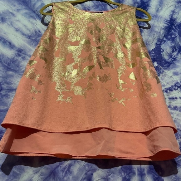 Apt. 9 Women's Coral And Gold Double Layer Flowy Sleeveless Blouse Size Large - Picture 2 of 7
